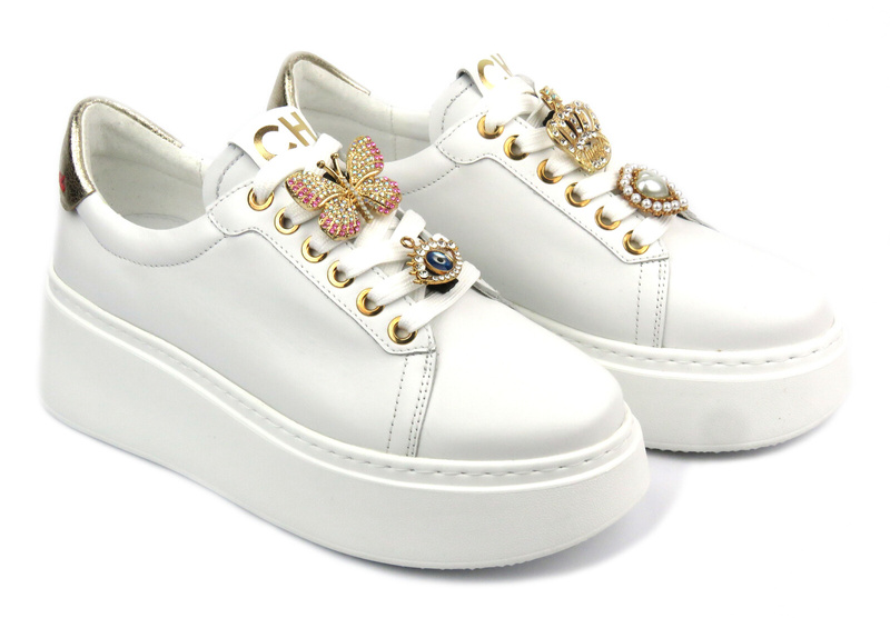 Sportowe buty damskie na platformie - CheBello 4292, białe