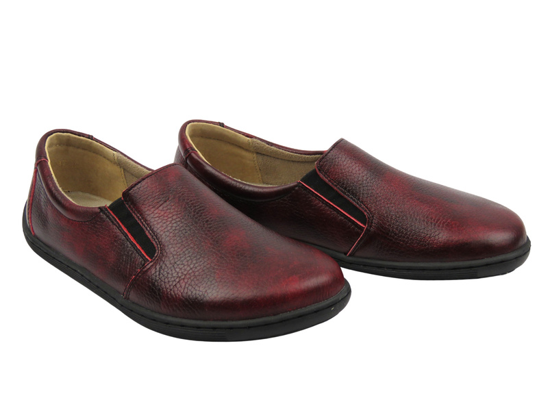 Buty barefoot damskie półbuty, mokasyny z gumkami bordowe Helios Komfort 452
