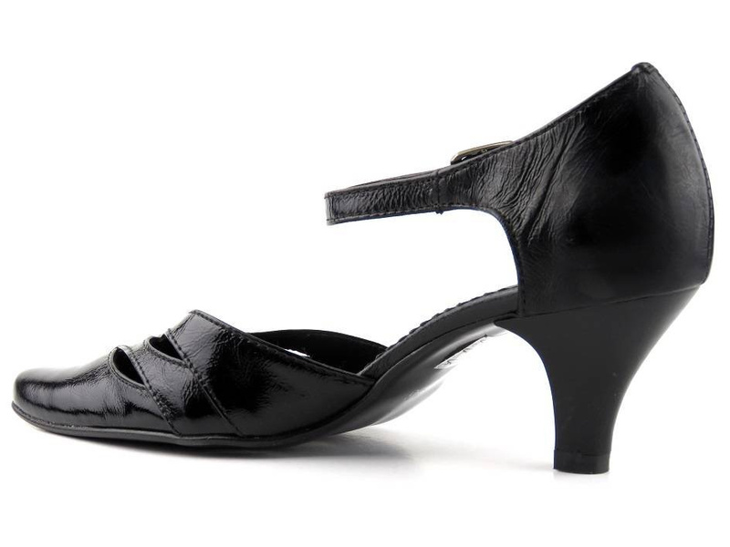 Skórzane czółenka z paskiem - Bratbut P16, czarne