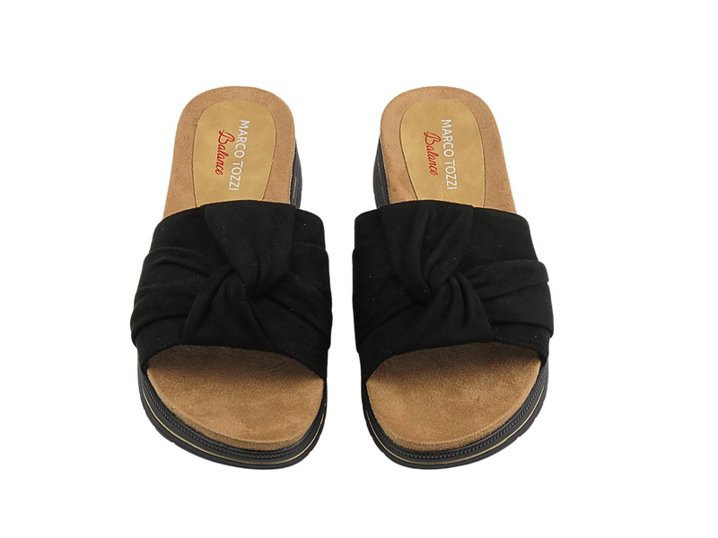 Klapki damskie ze skóry ekologicznej czarne Marco Tozzi 2-27501-44