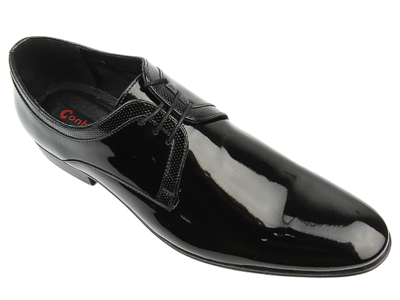 Skórzane półbuty męskie wizytowe - CONHPOL 7653, czarne