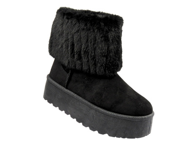Stylowe botki damskie z futerkiem News 24BT30‑8020, czarne