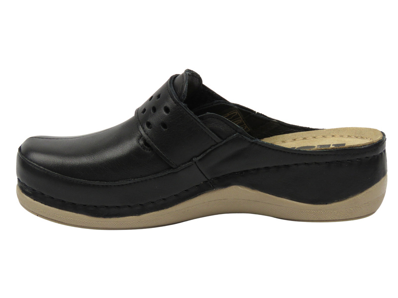 Skórzane klapki damskie czarne Leon 902