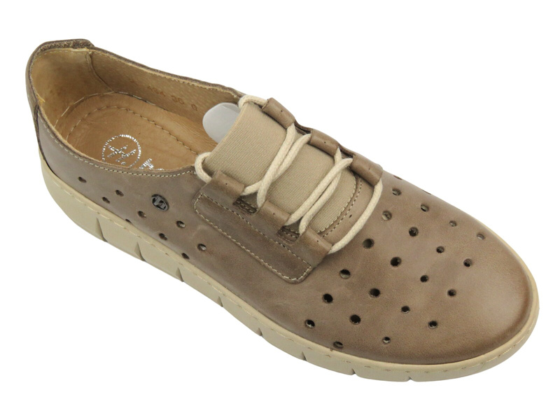 Wygodne półbuty damskie skórzane - HELIOS Komfort 434-2, beżowe