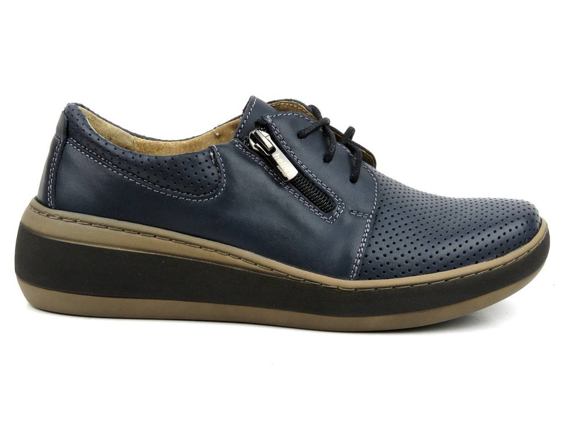 Wygodne półbuty damskie na grubej podeszwie - Helios Komfort 328S, granatowe