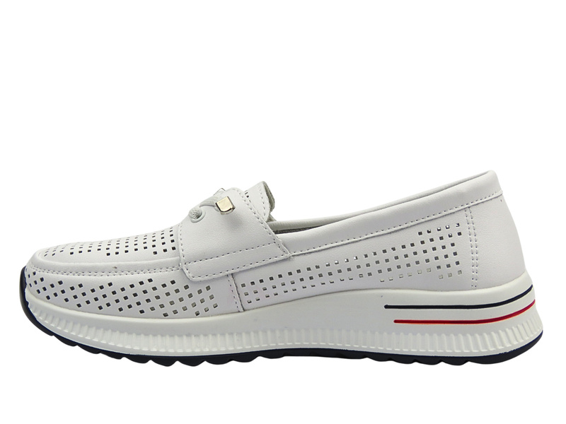 Skórzane półbuty damskie ażurowe białe Nika Komfort H-647