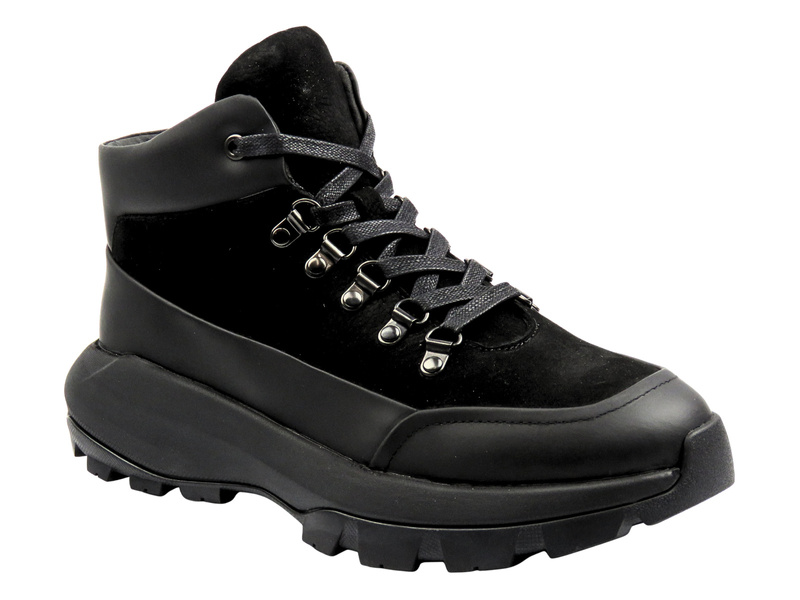 Skórzane sneakersy męskie - JOHN DOUBARE QH6012-204L-G1247, czarne