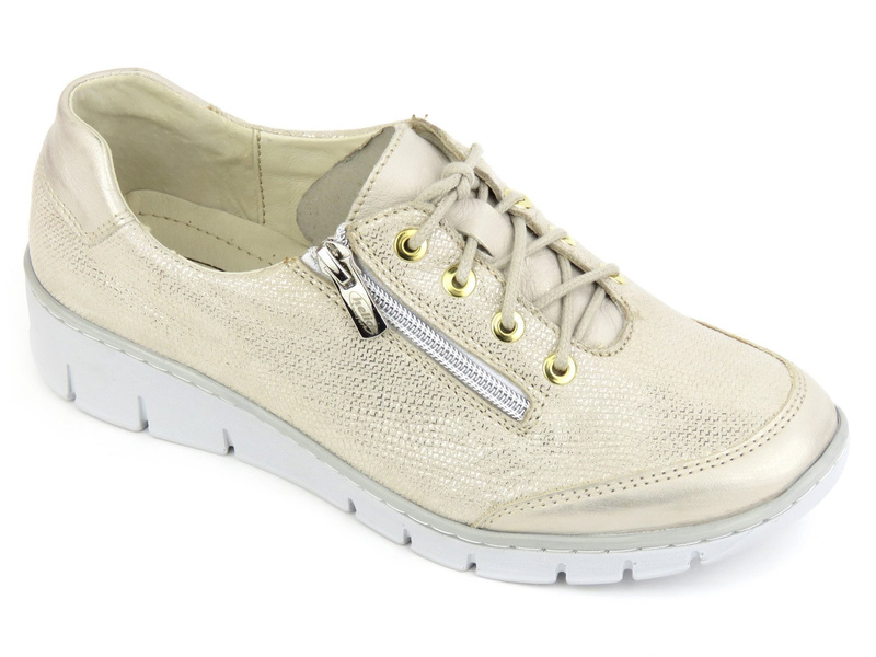 Wygodne, lekkie sneakersy damskie z połyskiem - Helios Komfort 334, złote