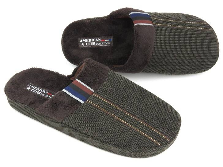 Kapcie męskie z miękkiego materiału - American Club SL 02/23, brązowe