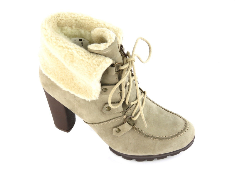 Ciepłe botki damskie na słupku - Best-But 564, cappuccino