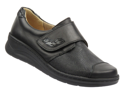 Wygodne półbuty damskie na haluksy na rzep czarne Helios Komfort 462