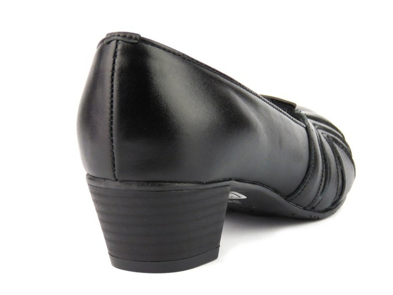 Skórzane czółenka na niskim obcasie - NATALII 136, czarne