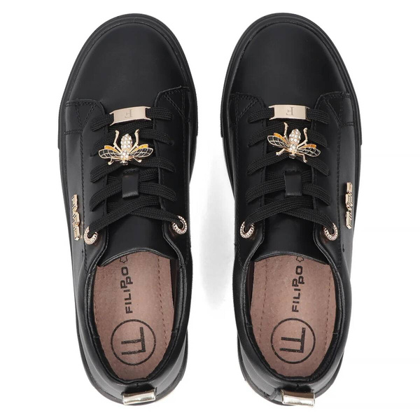 Skórzane sneakersy damskie na platformie - Filippo DP3533/24, czarne