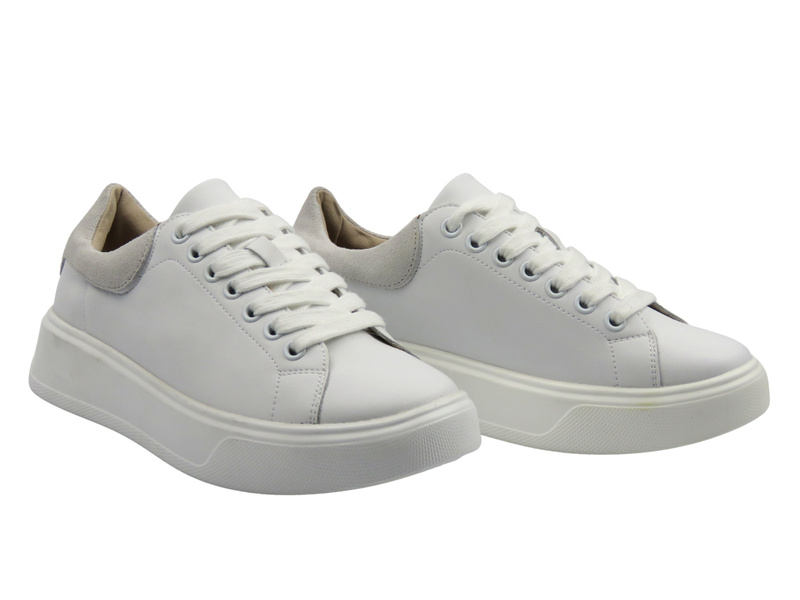 Skórzane sneakersy damskie na platformie białe Cambell 25-19347