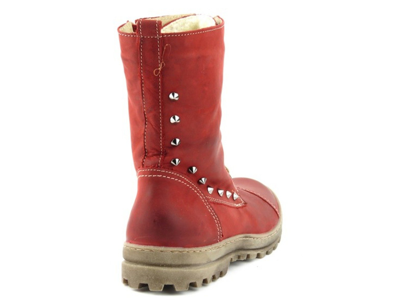 Skórzane, ciepłe trapery damskie z ćwiekami - HELIOS KOMFORT 625, czerwone