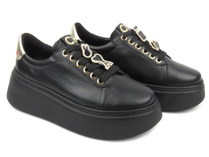 Sportowe buty damskie na platformie - CheBello 4292, czarne