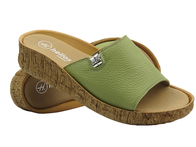 Klapki damskie skórzane płaskie zielone Helios Komfort 130