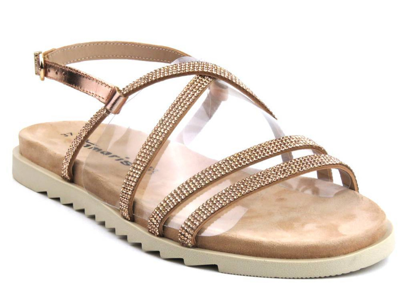 Skórzane sandały damskie - Tamaris 28121, złote