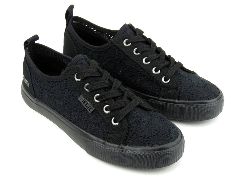 Trampki damskie z koronkową cholewką - BIG STAR JJ274064, czarne