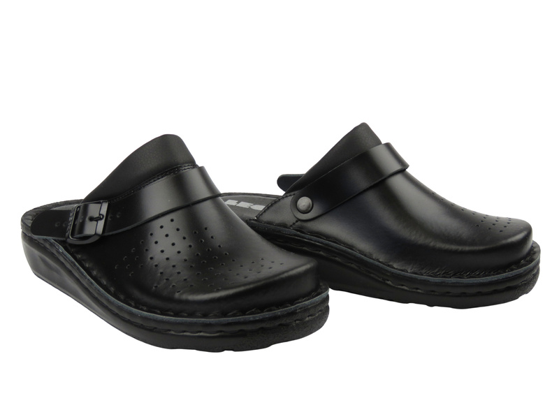 Skórzane klapki damskie z zakrytymi palcami czarne Leon 300