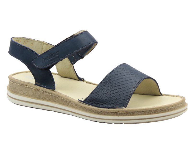 Skórzane sandały damskie na rzep granatowe Helios Komfort 127