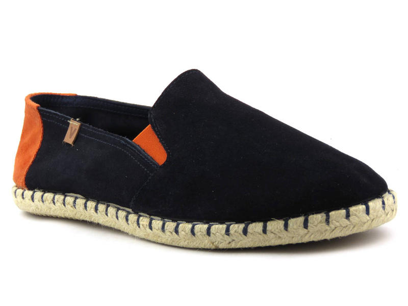 Espadryle męskie ze skóry zamszowej - VENEZIA 433-16392, granatowe