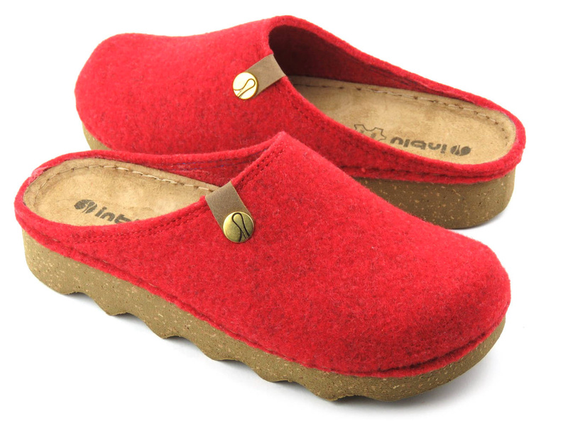 Filcowe kapcie damskie na korkowej podeszwie - Inblu DK-08, czerwone