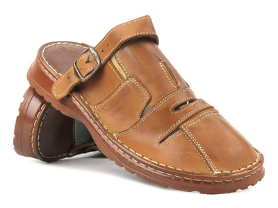 Skórzane klapki męskie - Dorian 300, brązowe