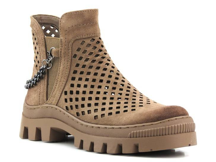 Botki damskie wiosenne, ażurowe workery - Potocki 23-12028BR, brązowe