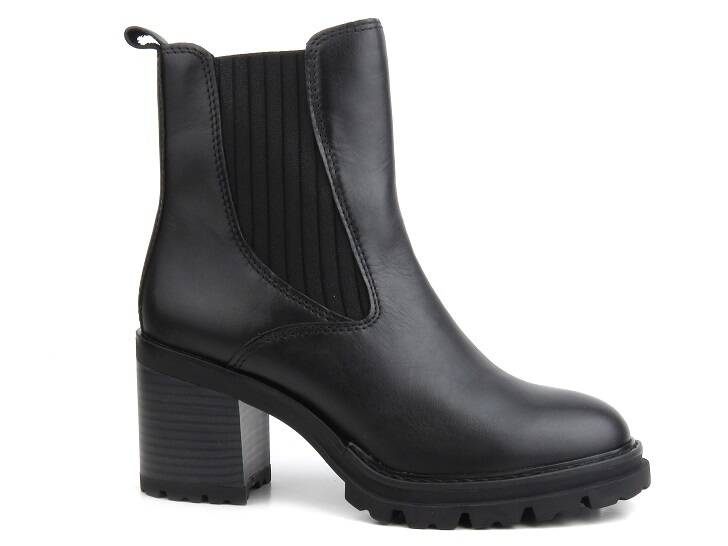 Wysokie, skórzane botki damskie na słupku - MARCO TOZZI 2-25828-41, czarne