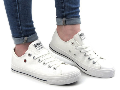 Trampki damskie niskie - Lee Cooper 21-31-0091L, białe z czernią