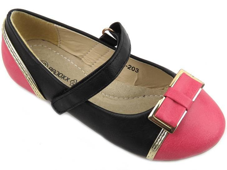 Balerinki dziecięce z paskiem - Badoxx 3BL-203, czarnoróżowe