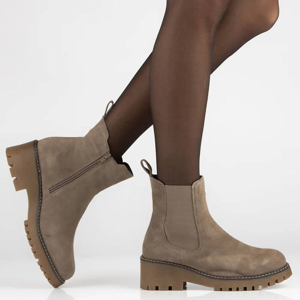 Skórzane botki, trapery damskie na platformie- Filippo DBT4805/23, beżowe