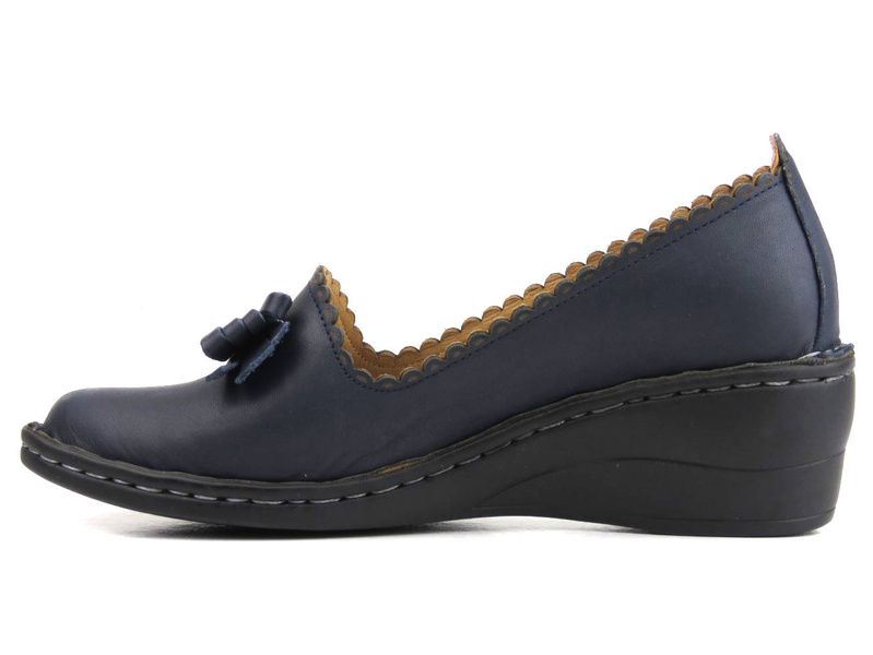 Czółenka, półbuty damskie na koturnie - MANITU 840029-05, granatowe