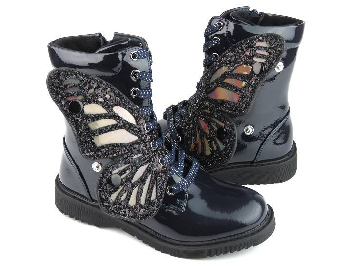 Kozaki dziecięce, młodzieżowe a la motyl - WEESTEP R652256261, granatowe