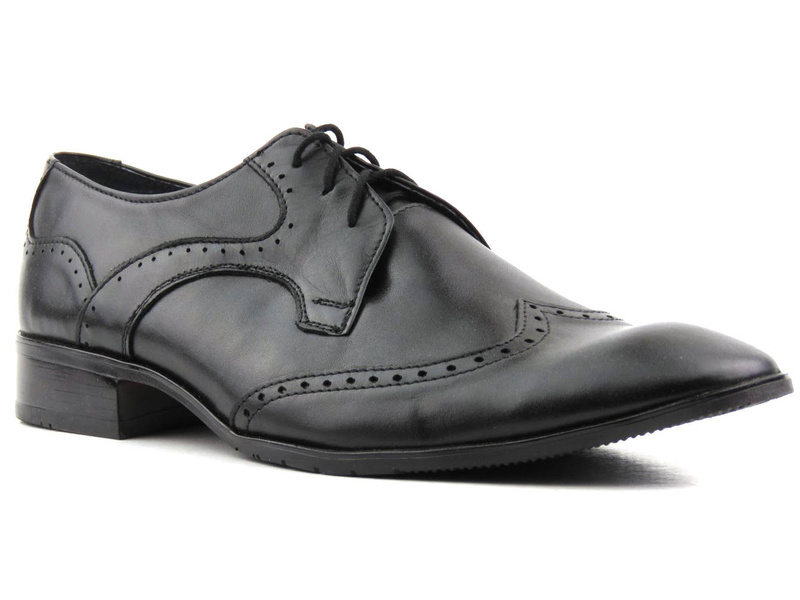 Skórzane półbuty, brogsy męskie MOSKAŁA A118, czarne