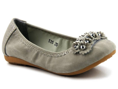 Baleriny dziecięce z kwiatkami - FLAMI 535, szare