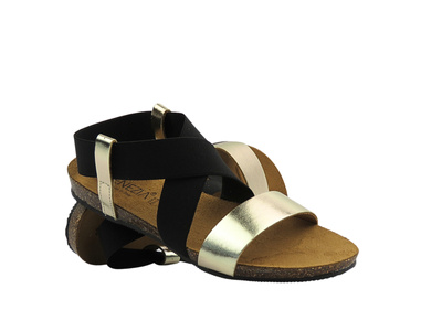 Skórzane sandały damskie czarno-złote Venezia W001LEGOOBS137