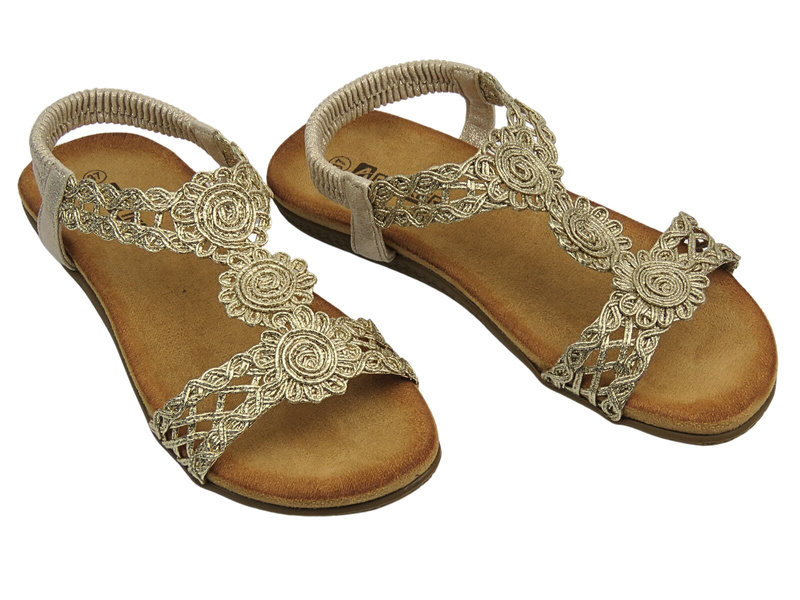 Sandały damskie na płaskiej podeszwie wsuwane złote Artiker 56C1281