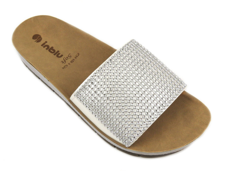 Klapki damskie ze zdobioną cholewką- INBLU Brilla, srebrne