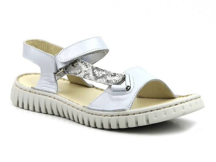Skórzane sandały damskie polskiej marki HELIOS Komfort 249S, srebrne