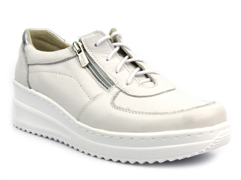 Wygodne, skórzane półbuty damskie - Helios 419, białe