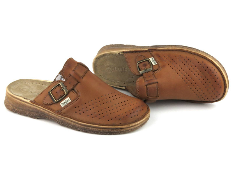 Skórzane klapki męskie polskiej marki HELIOS Komfort 011, brązowe