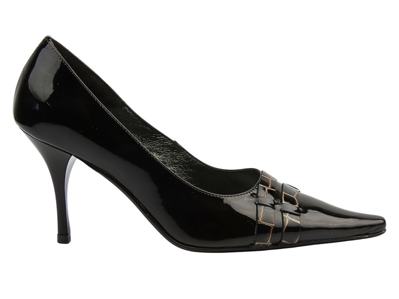 Skórzane czółenka na szpilce - But-S F516, ciemnobrązowe