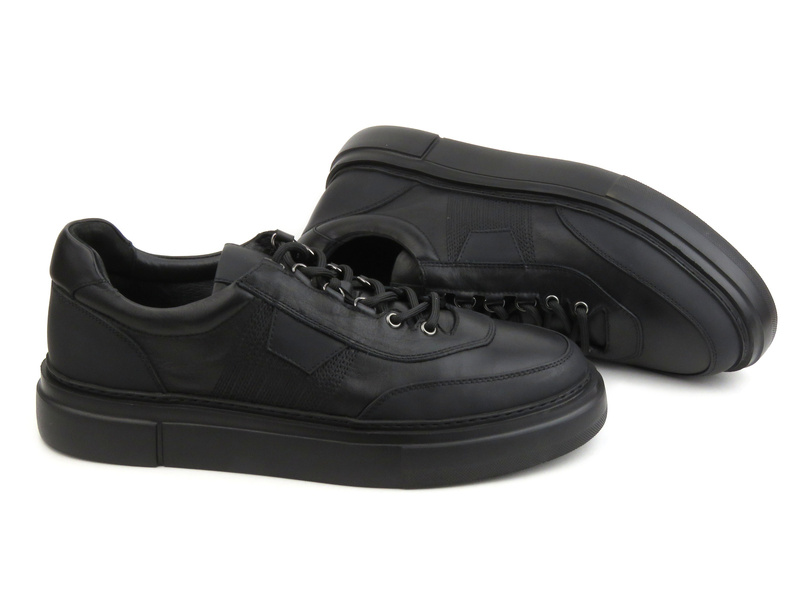 Skórzane sneakersy męskie - JOHN DOUBARE H115-2, czarne