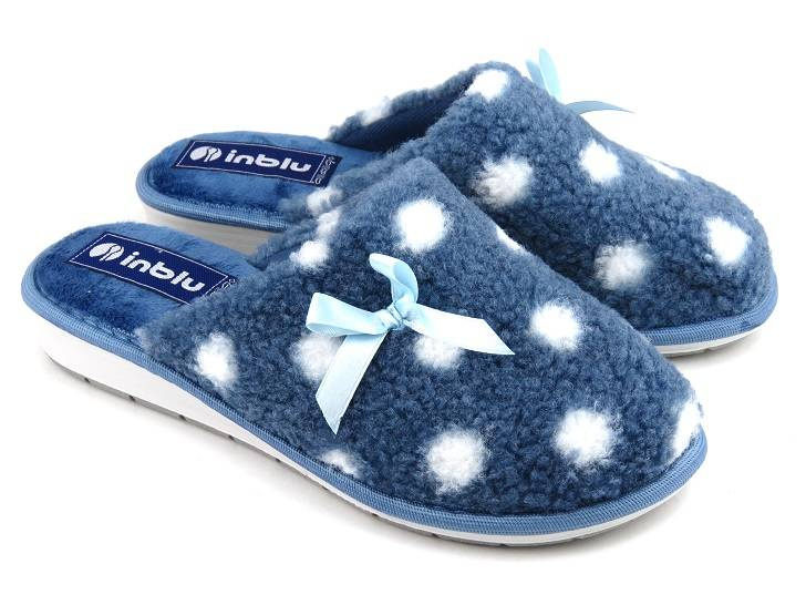 Miękkie kapcie, bambosze damskie w groszki - INBLU URSULA, granatowe
