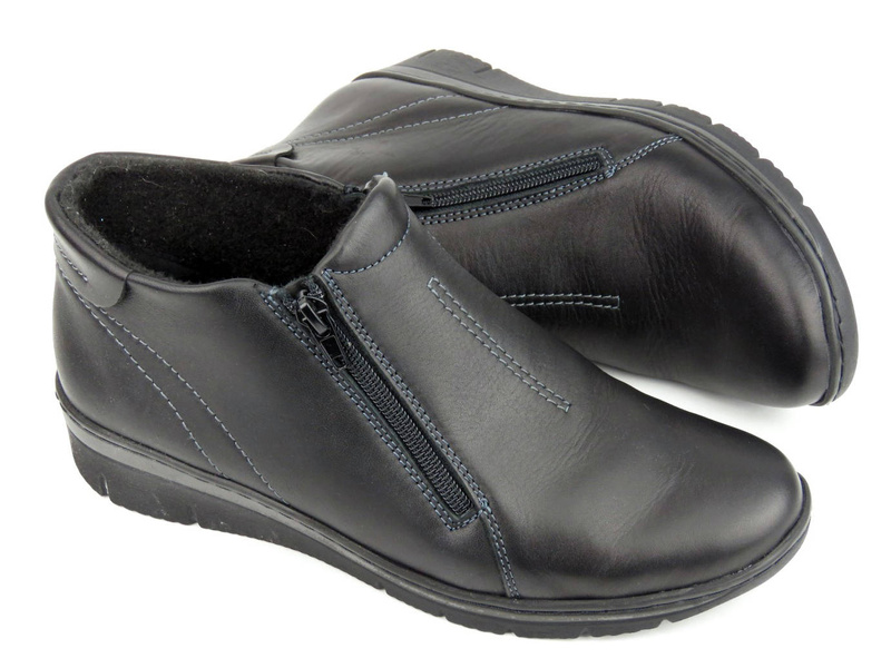 Botki damskie zapinane na dwa suwaki - HELIOS Komfort 545-2, czarne