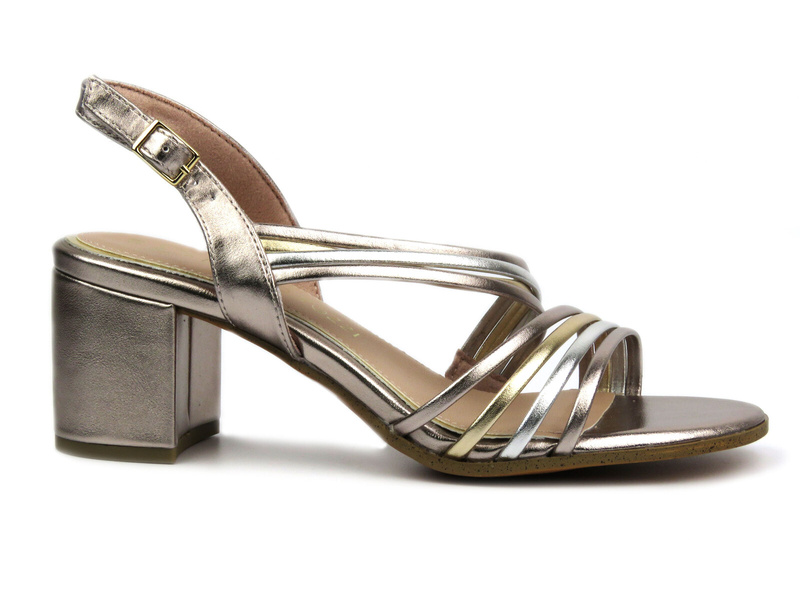 Sandały damskie na klocku - Marco Tozzi 2-28351-42, różowo-złote