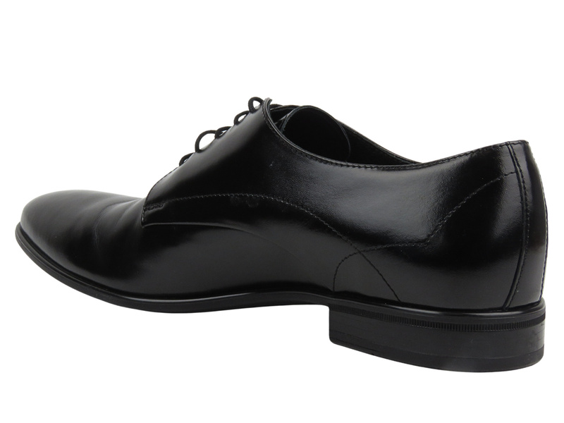 Skórzane półbuty męskie wizytowe - CONHPOL 7478, czarne