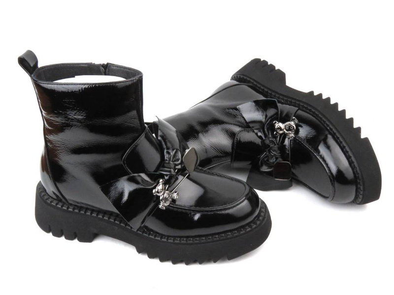 Botki damskie skórzane z biżuteryjną ozdobą - VENEZIA 040541 R060, czarne